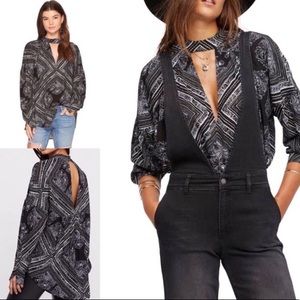 Free People Walking On A Dream boho choker neck half sleeve oversized top